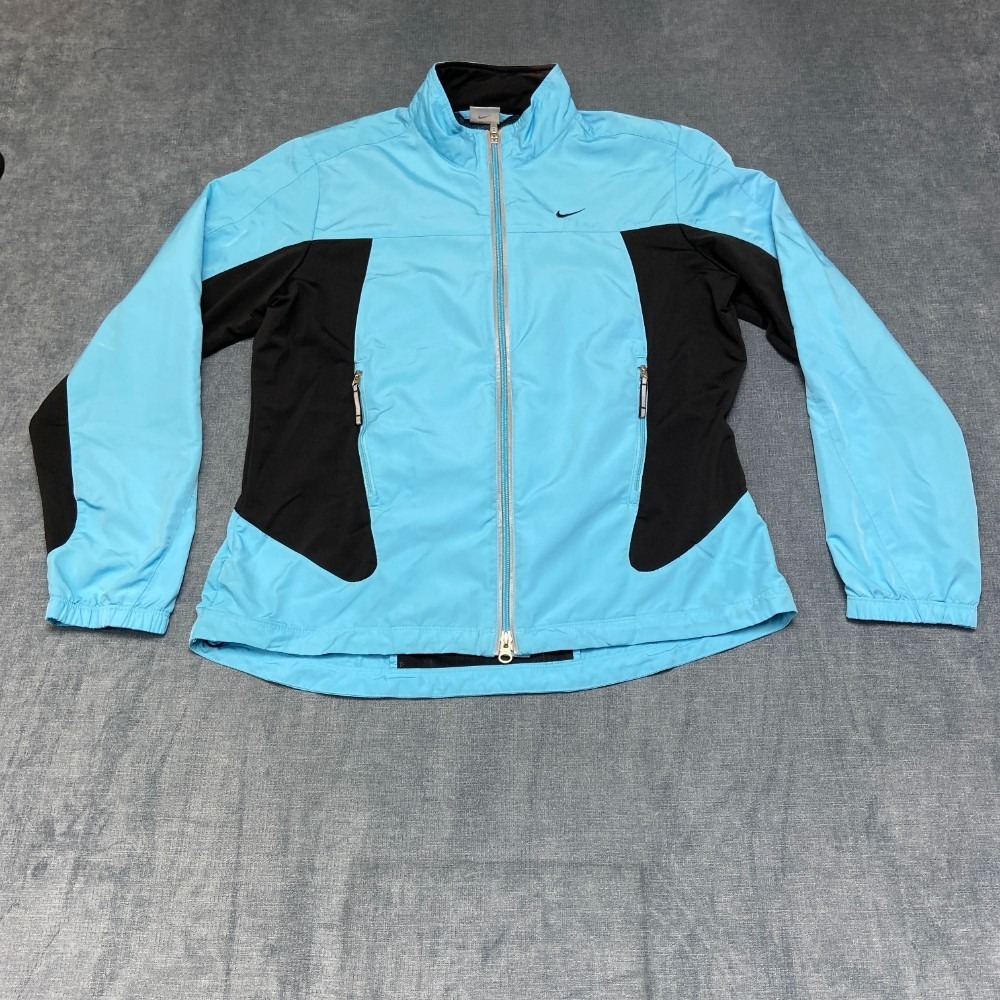 Nike Dri Fit Snow Ski Jacket Womens Medium Blue Black Stretch Mock Neck Full Zip